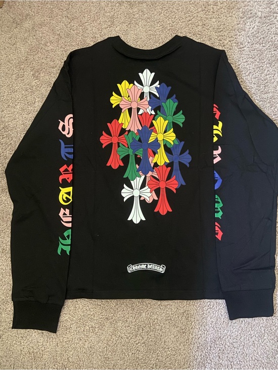 Chrome Hearts Other - Chrome Hearts Black Crewneck Sweater with Multicolor Cross Flower Motif